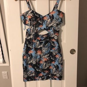 TOPSHOP tropical print cut out mini dress